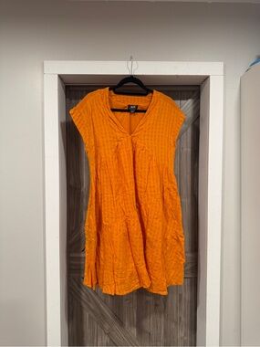 Anthropologie Orange Textured V‑Neck Mini Dress